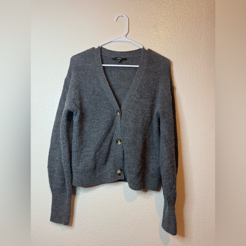 EUC Quince Cardigan Sweater Sz. M Merino Wool/Alpaca Blend Capsule Basic Knit